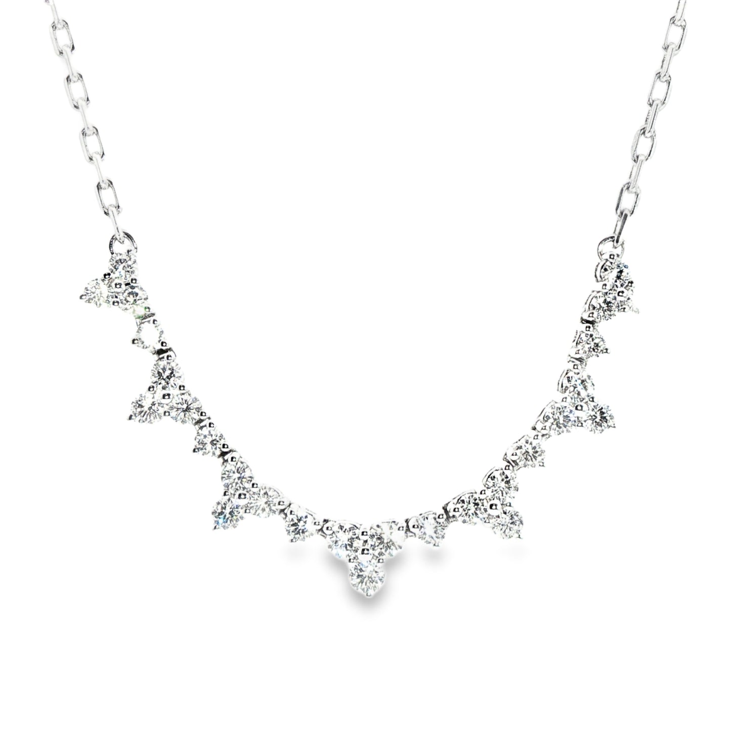 18K White Gold Diamond Triangle Section Necklace Conatining Round Diamonds 1.56Ctw