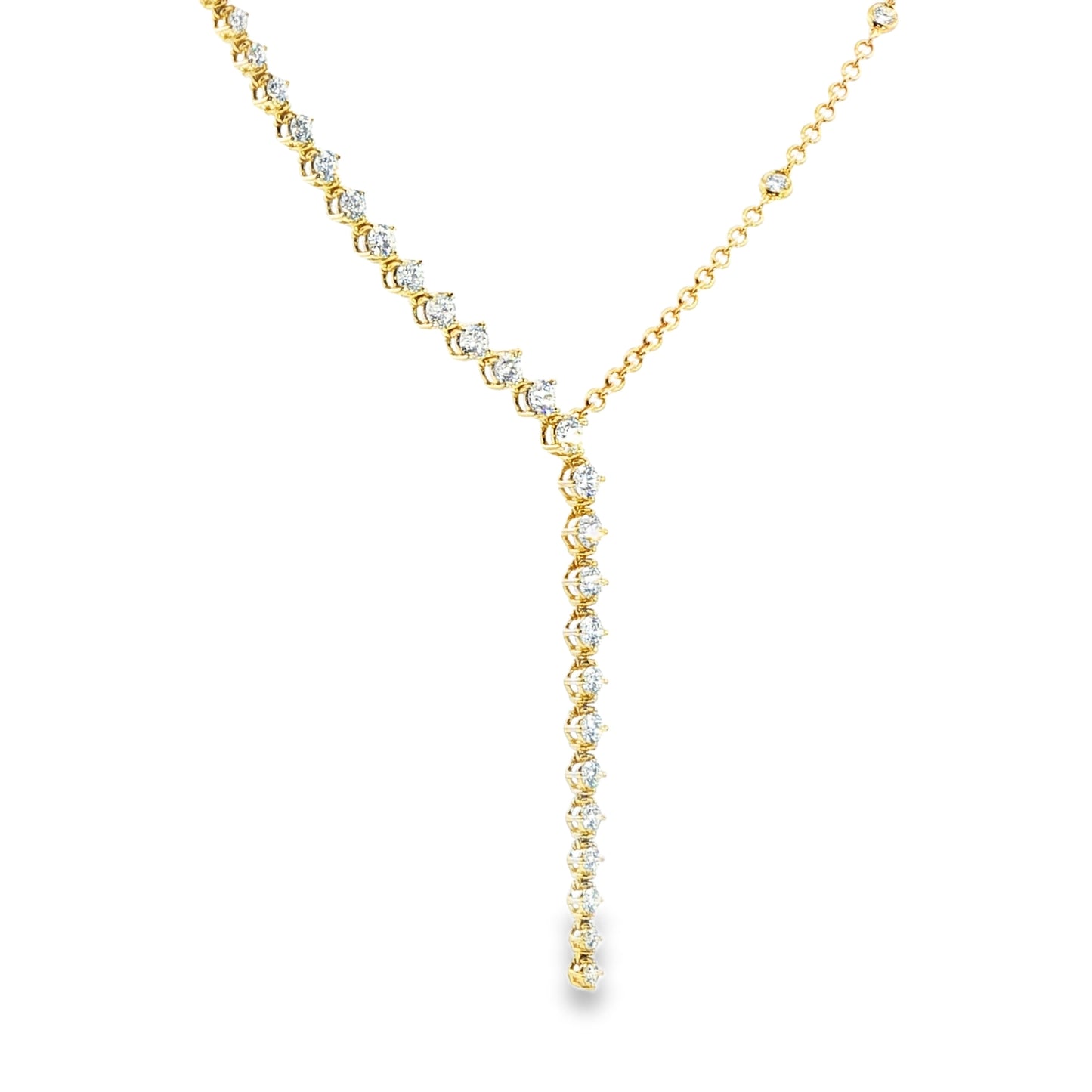 18K Yellow Gold Diamond Lariette Split Chain Necklace With Diamond Stations On Chain 3.54Ctw