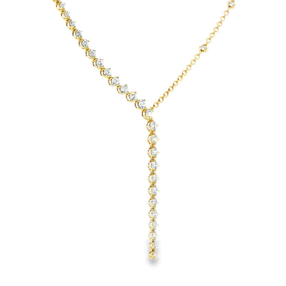 18K Yellow Gold Diamond Lariette Split Chain Necklace With Diamond Stations On Chain 3.54Ctw