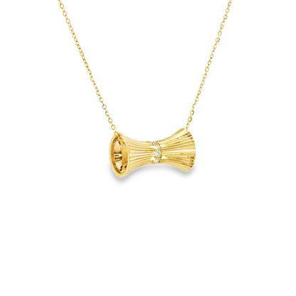 18K Yellow Gold Diamond Flutted Pendant Necklace 0.10Ctw