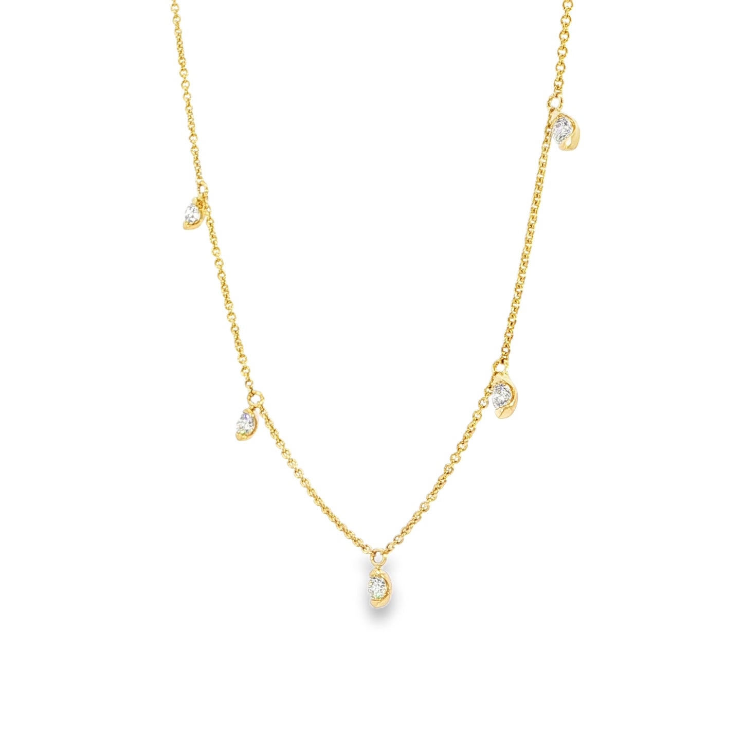 18K Yellow Gold 5 Station Round Diamond Necklace On 17.5" Adjustable Chain 0.31Ctw
