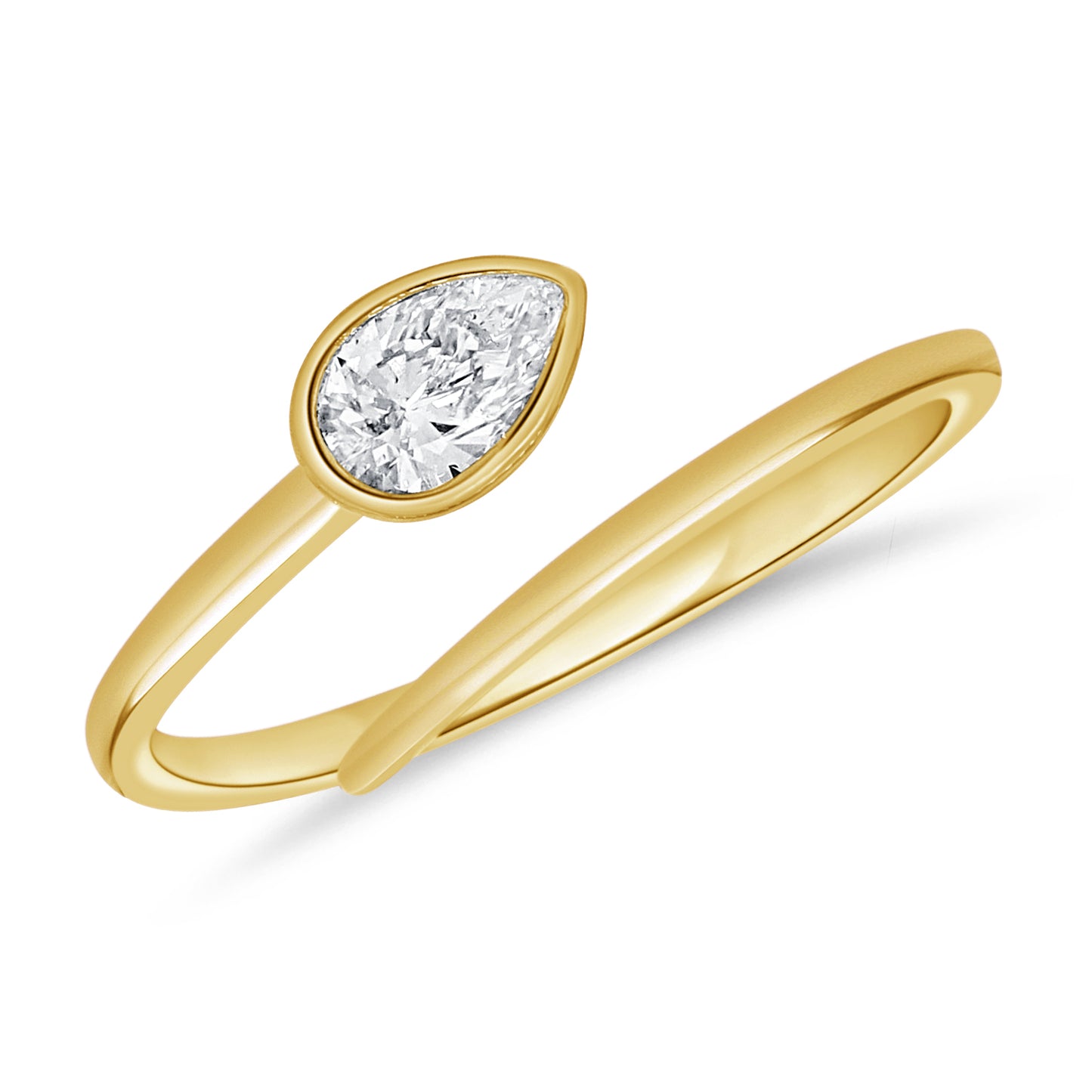 14K Yellow Gold Womand Wrap Fashion Ring Pear Shaped Bezel Set Diamond 0.28Ct