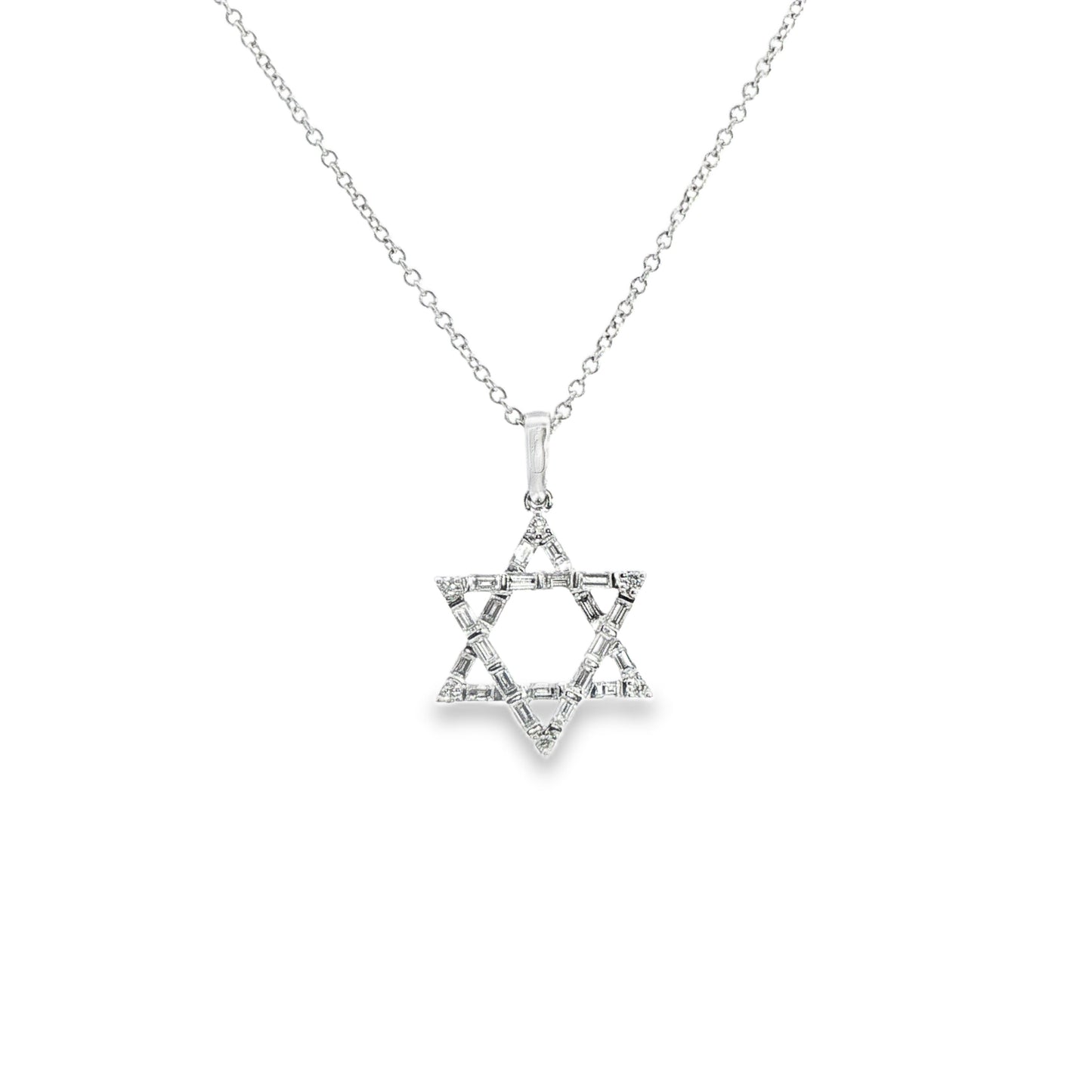 18K White Gold Diamond Various Cuts Star Of David Necklace 0.41Cttw