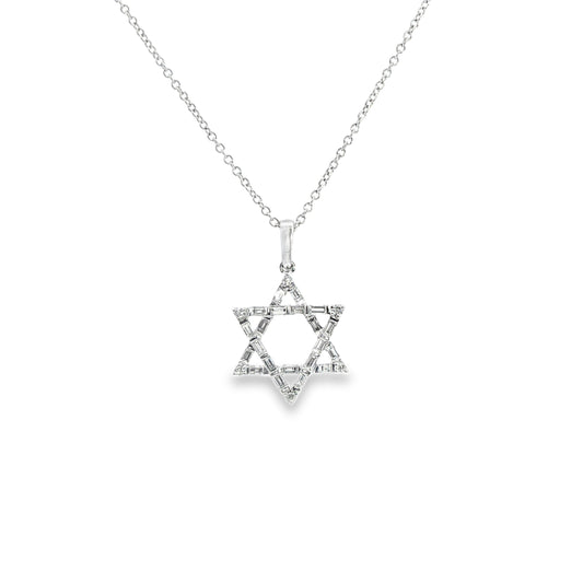 18K White Gold Diamond Various Cuts Star Of David Necklace 0.41Cttw