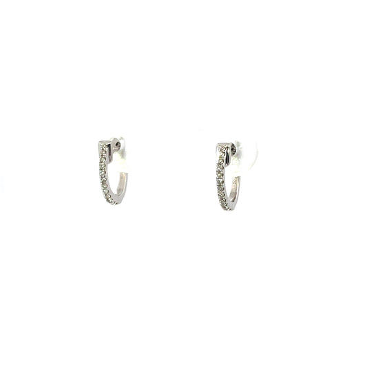 18K White Gold Round Diamond 10Mm Huggies 0.14Ct