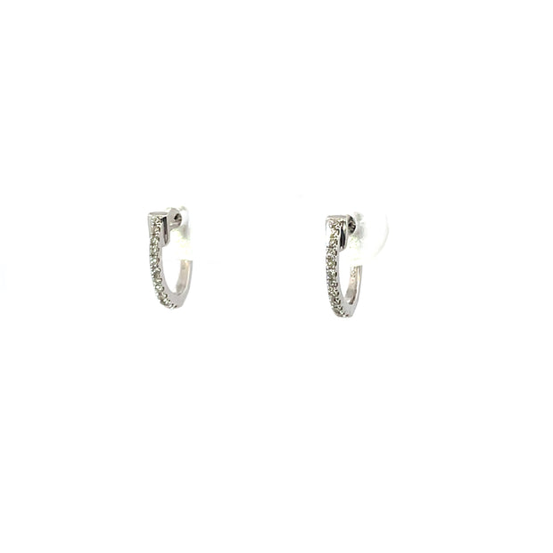 18K White Gold Round Diamond 10Mm Huggies 0.14Ct