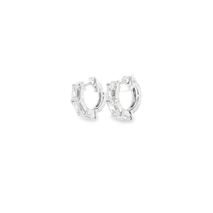 14K White Gold Lab Grown Emerald Cut Huggies Containing 6Ec Totaling 3.35Ct F Vs1 ( .50Each)