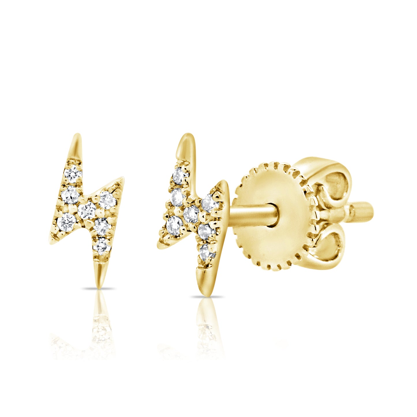 14K Yellow Gold Lighting Bolt Fashion Stud Earrings 0.05Ct