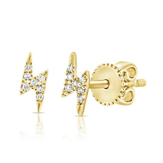 14K Yellow Gold Lighting Bolt Fashion Stud Earrings 0.05Ct