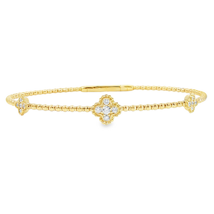 14Kyg Diamond Flex  Station Bracelet Containng 3 Sections Of 4- Leaf Design  15 Rd = 0.20Ct