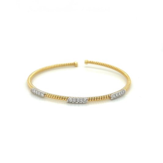 18k yellow gold three station diamond cuff 0.40ct