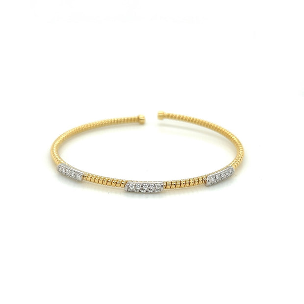 18k yellow gold three station diamond cuff 0.40ct