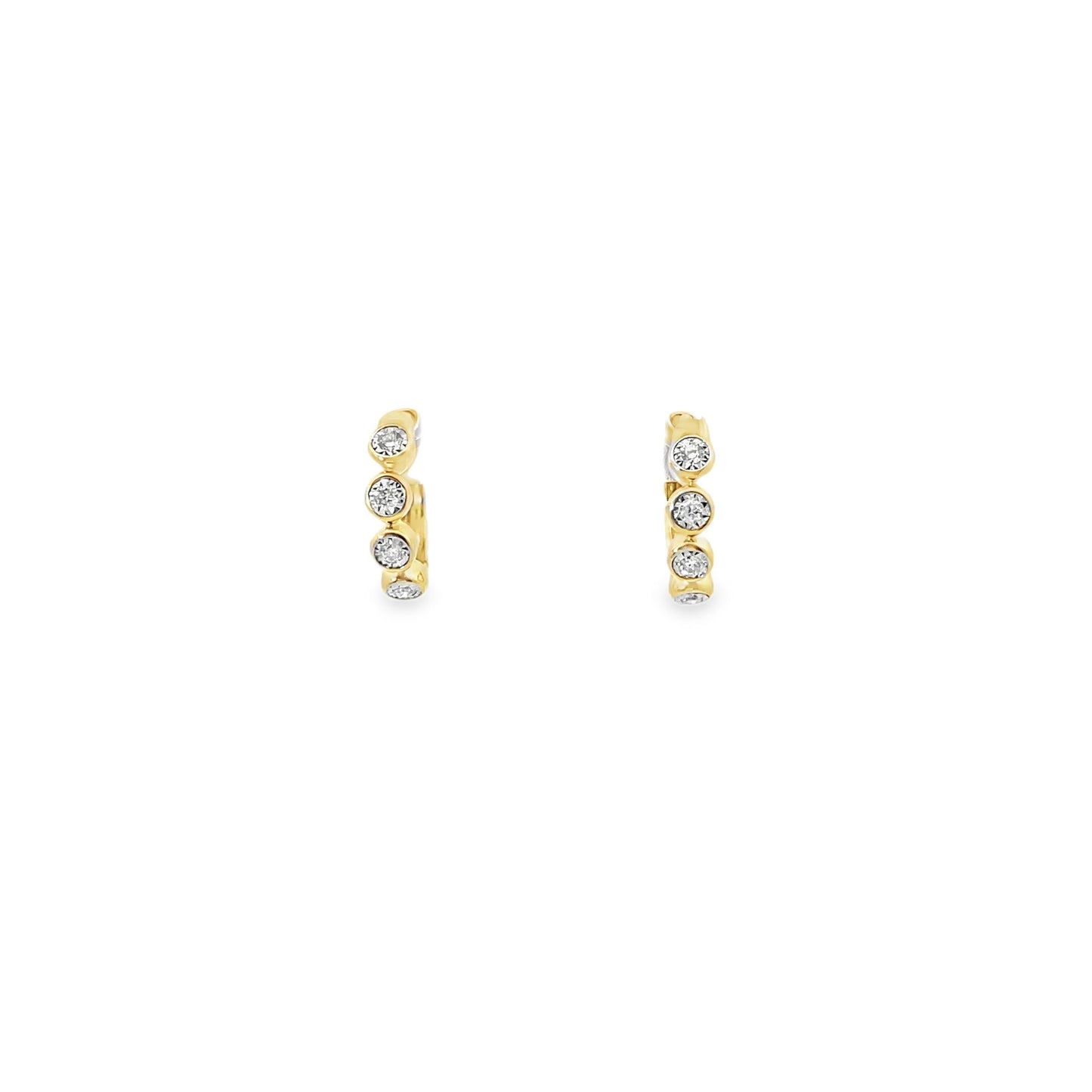 14K Yellow Gold Huggie Hoop Fashion Earrings 0.10Ct