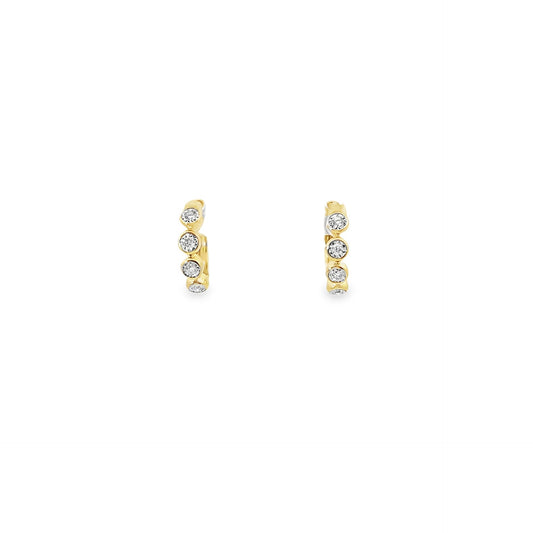 14K Yellow Gold Huggie Hoop Fashion Earrings 0.10Ct