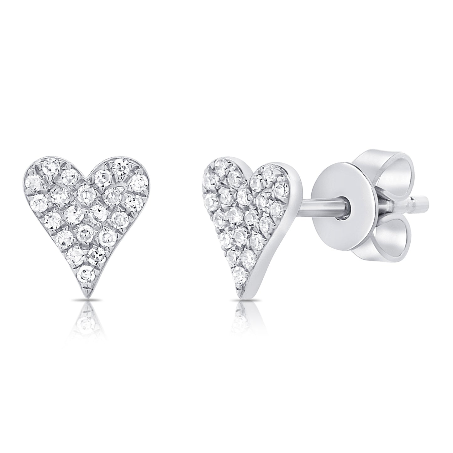 14K White Gold Pave Heart Fashion Stud Earrings 0.11Ct