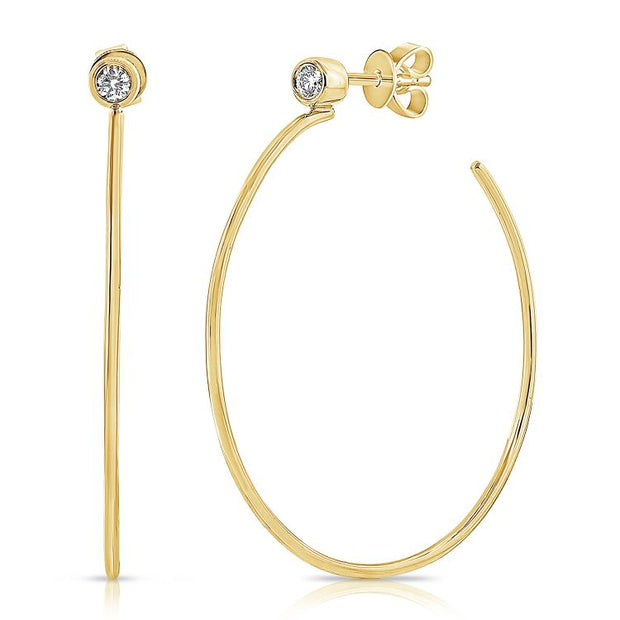 14k yellow gold hoops with bezel set round diamonds 0.12ct