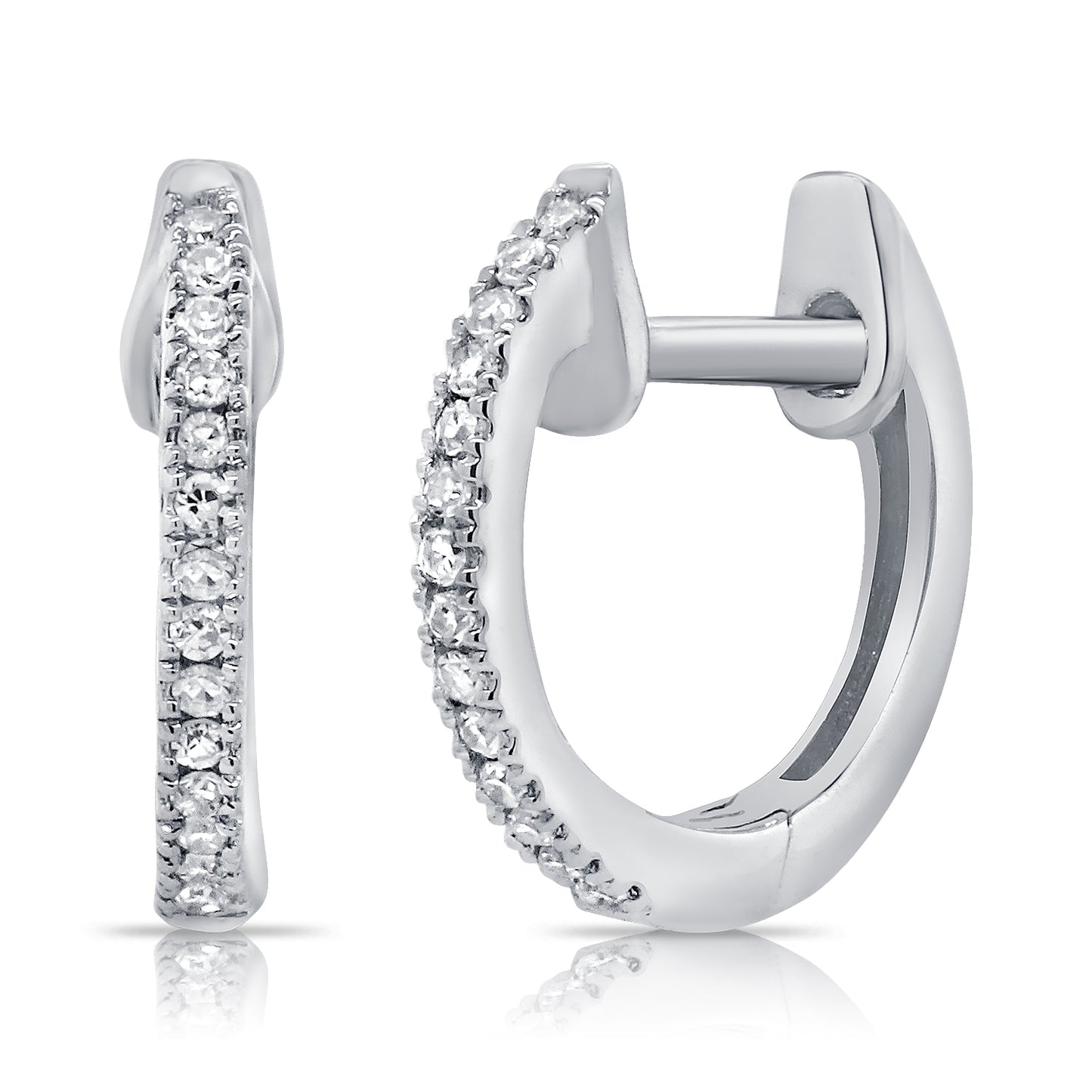 14K White Gold Diamond Fashion Huggie Hoop Earrings 0.07Ct