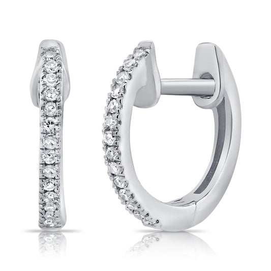 14K White Gold Diamond Fashion Huggie Hoop Earrings 0.07Ct