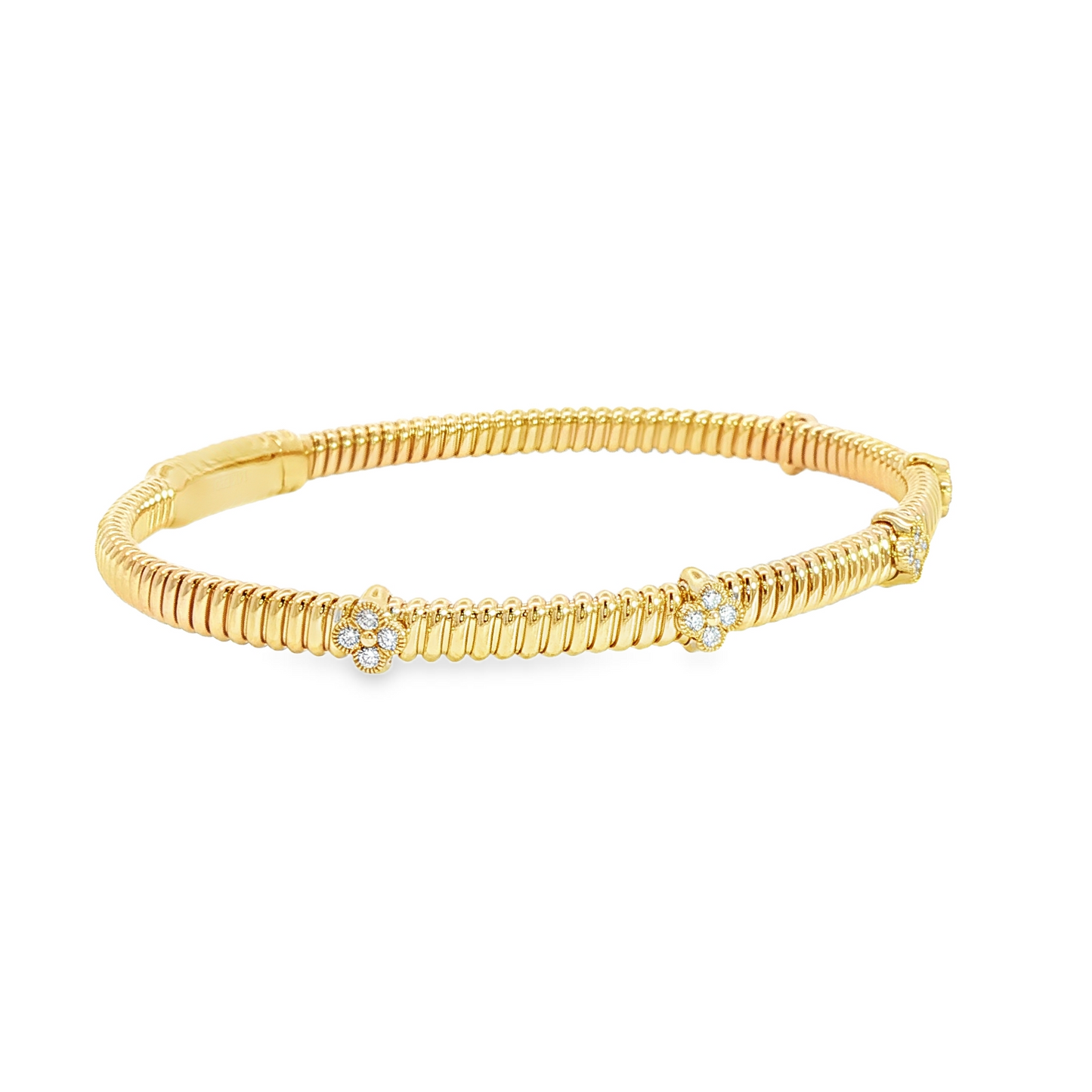 14Kyg Diamond Soft Bangle  Bracelet Containng 20Rd = 0.18Ct 4Mm