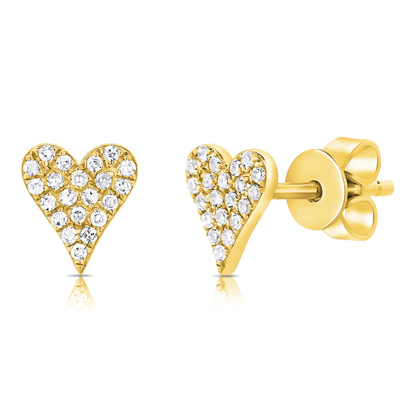 14K Yellow Gold Pave Heart Fashion Stud Earrings 0.11Ct