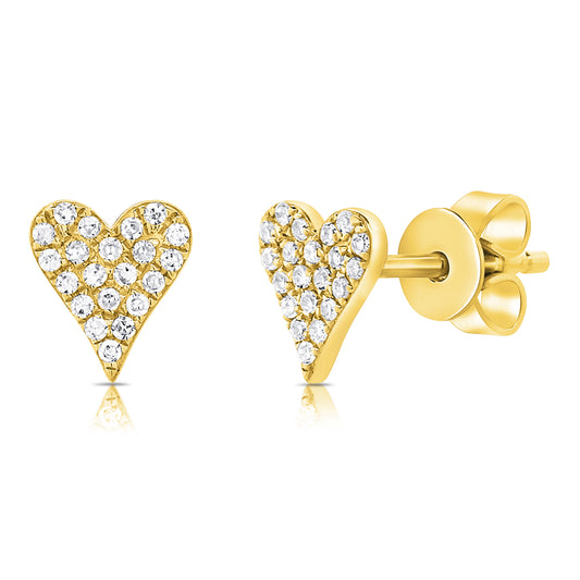14K Yellow Gold Pave Heart Fashion Stud Earrings 0.11Ct