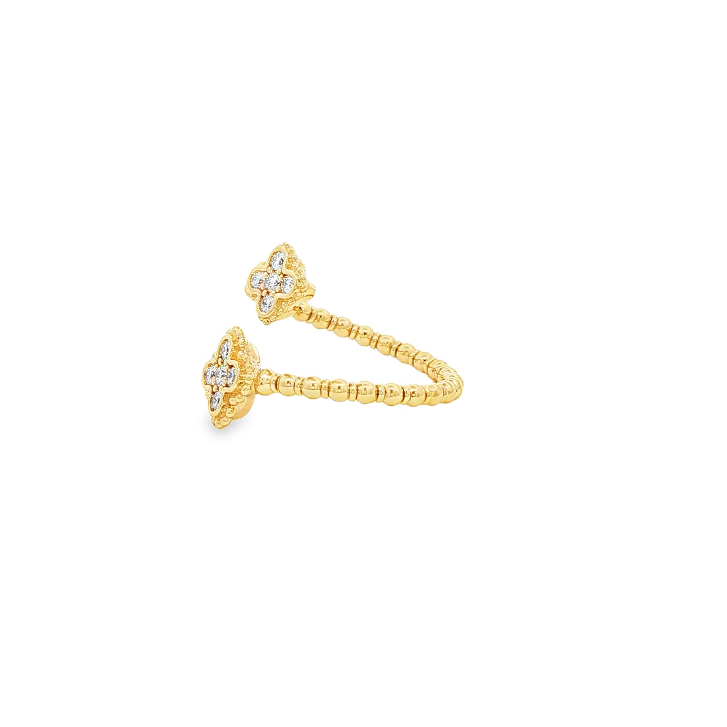 14K Yellow 4 Leaf Flexable Bypass Diamond Ring 0.18Ct