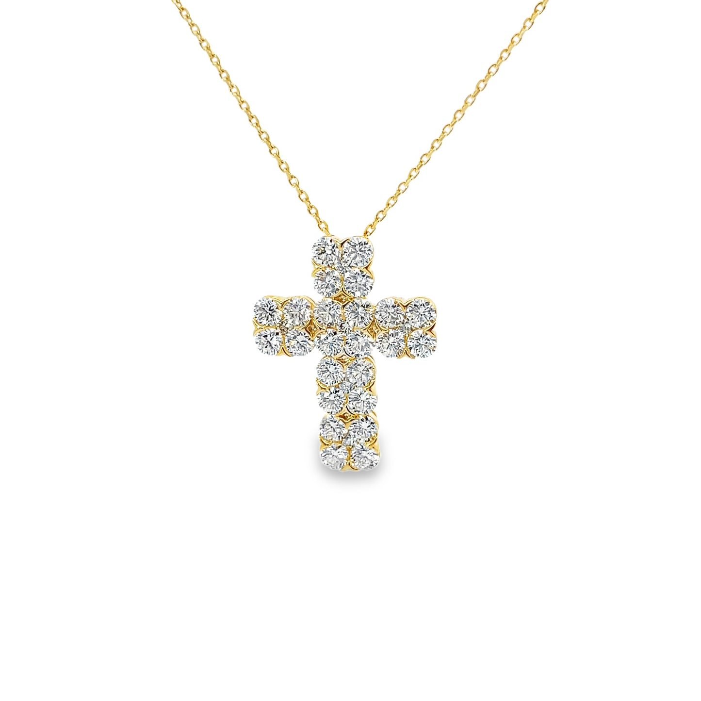 14K Yellow Gold Double Row Diamond Cross Necklace 3.75ctw