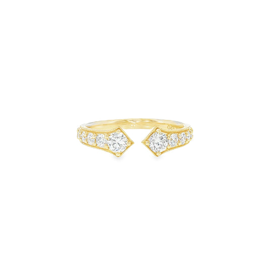 14K Yellow Gold Diamond Cuff Ring Containing12  Graduating Round Diamonds 0.65Ctw Size 6.5