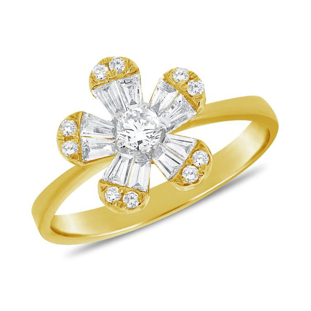 14k yellow gold diamond flower ring 0.52ct