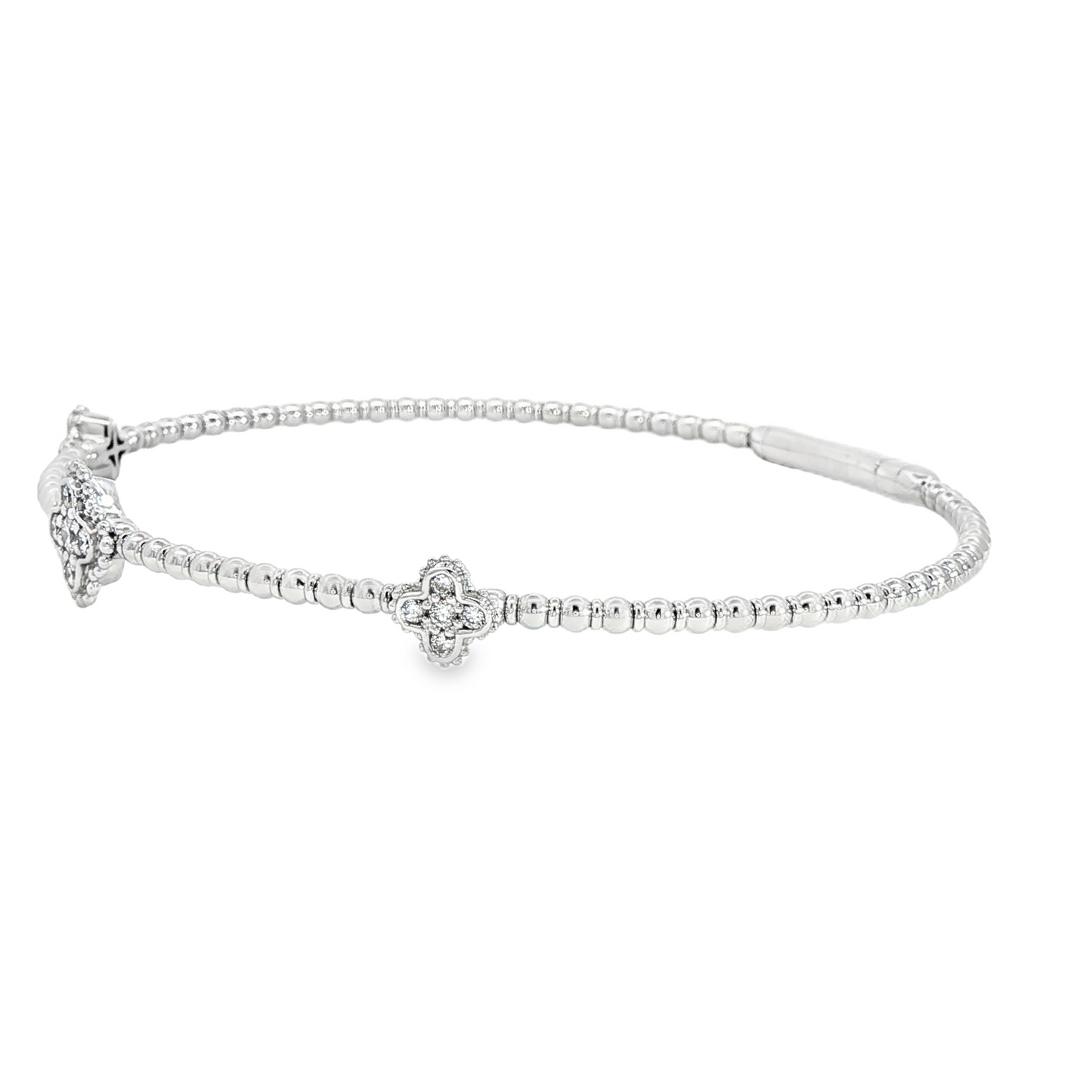 14Kwg Diamond Flex  Station Bracelet Containng 3 Sections Of 4- Leaf Design  15 Rd = 0.20Ct