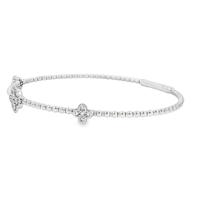 14Kwg Diamond Flex  Station Bracelet Containng 3 Sections Of 4- Leaf Design  15 Rd = 0.20Ct