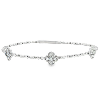 14Kwg Diamond Flex  Station Bracelet Containng 3 Sections Of 4- Leaf Design  15 Rd = 0.34Ct