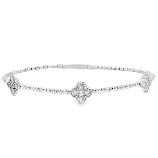 14Kwg Diamond Flex  Station Bracelet Containng 3 Sections Of 4- Leaf Design  15 Rd = 0.34Ct