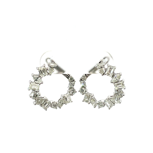 18K White Gold Various Shape 17Mm Diamond Hoop Earrings 1.91Ctw