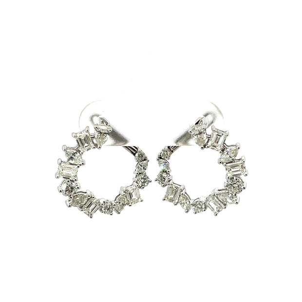 18K White Gold Various Shape 17Mm Diamond Hoop Earrings 1.91Ctw