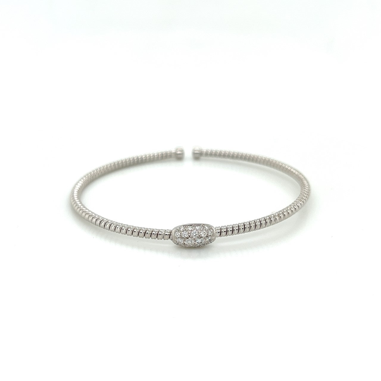 18K White Gold Single Station 0.25Ct Flex Bangle Bracelet
