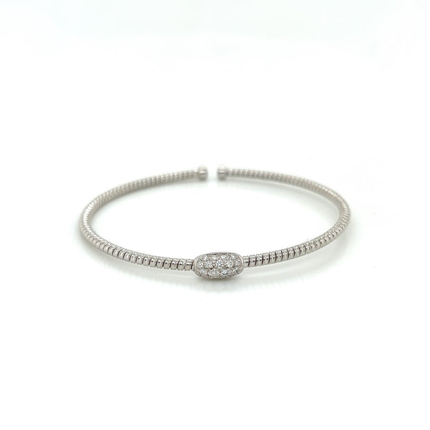 18K White Gold Single Station 0.25Ct Flex Bangle Bracelet