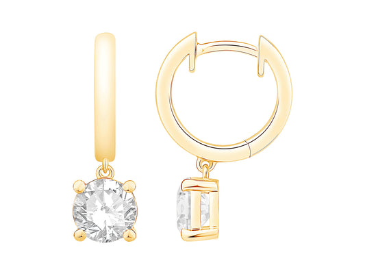 14K Yellow Gold Hoop Earrings With 4 Prong Round Lab Diamond Drops 2.00Ctw