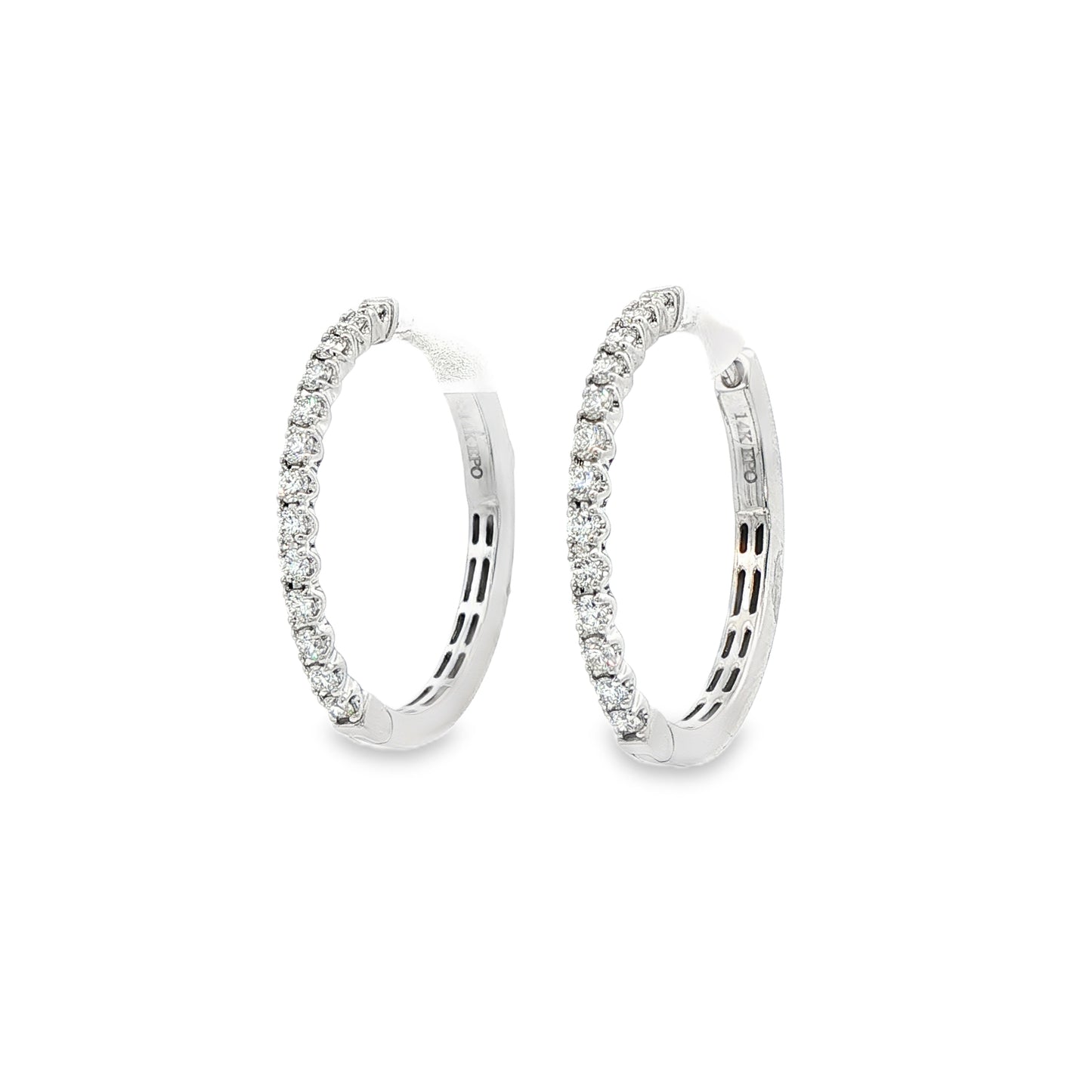 14K White Gold Oval Shaped Diamond Hoops Containing 26 Round Diamonds 0.56Ctw