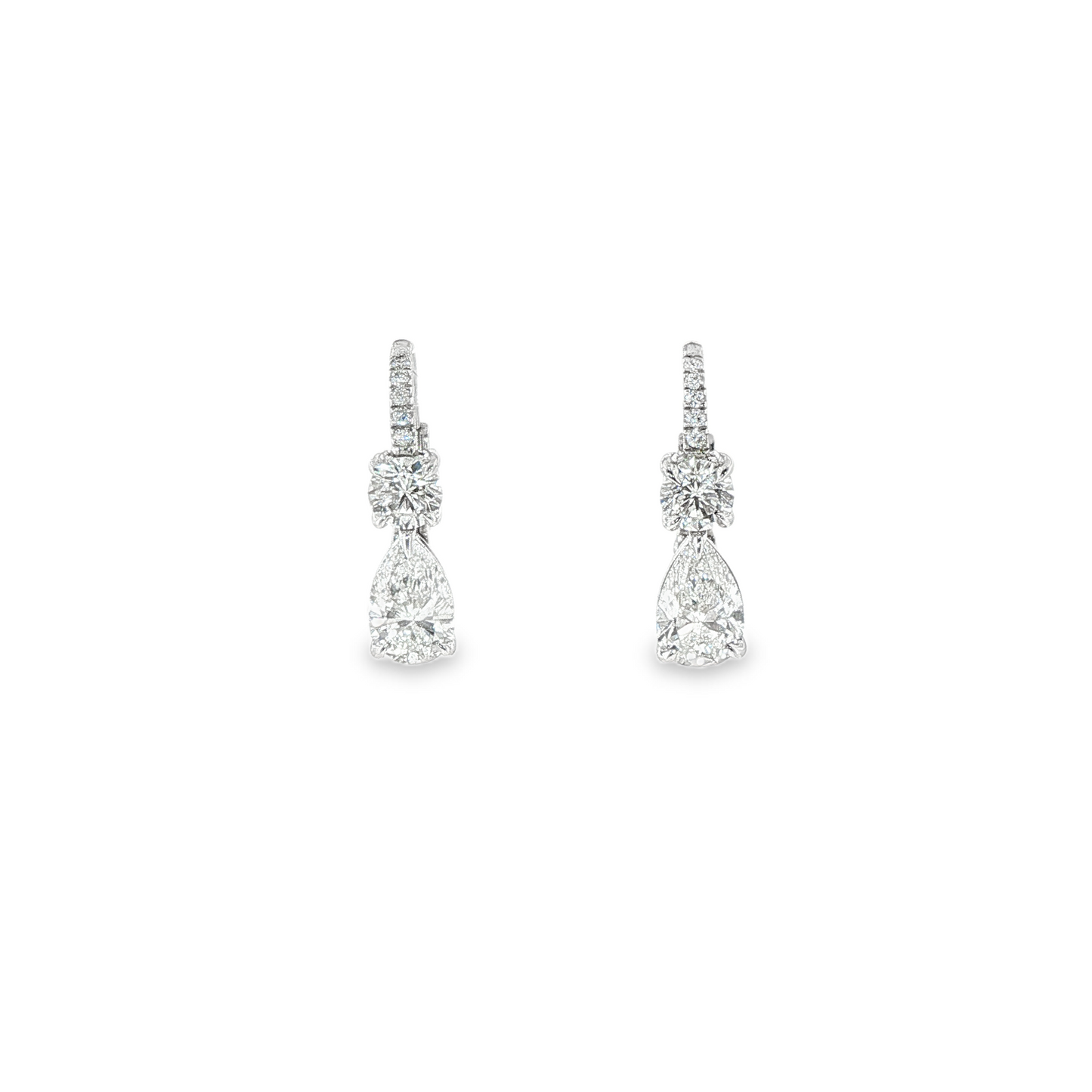 14K White Gold Lab Grown Pear And Round Drop Earrings