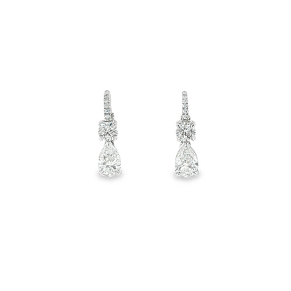 14K White Gold Lab Grown Pear And Round Drop Earrings