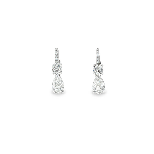 14K White Gold Lab Grown Pear And Round Drop Earrings