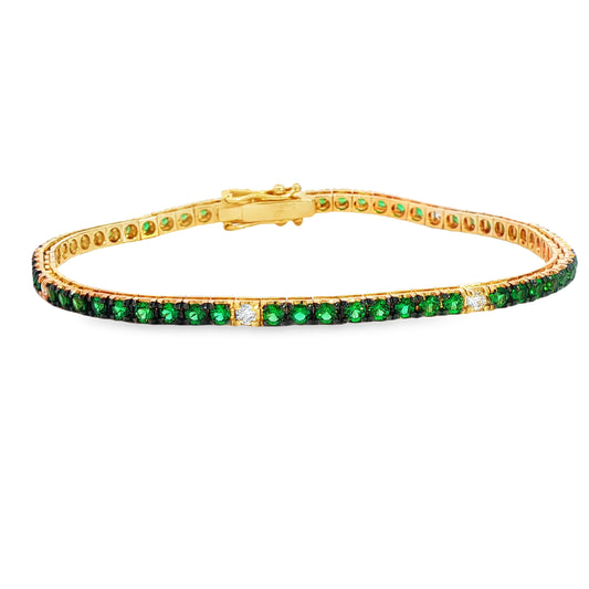 18K Yellow Gold Tsavorite Garnet And Diamond Tennis Bracelet