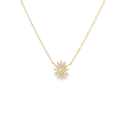 14K Yellow Gold Diamond Starburst Pendant Necklace 0.15Ctw