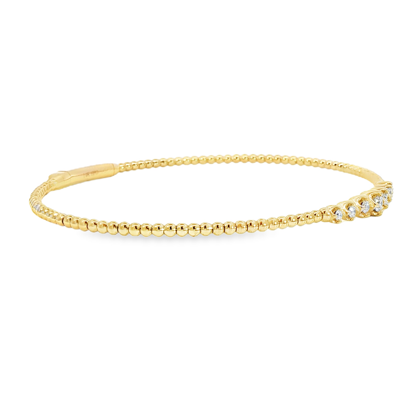 14Kyg Diamond Soft Bangle  Bracelet Containng 7Rd = 0.20Ct 4Mm