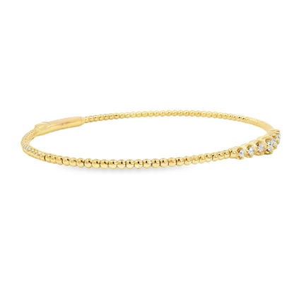 14Kyg Diamond Soft Bangle  Bracelet Containng 7Rd = 0.20Ct 4Mm