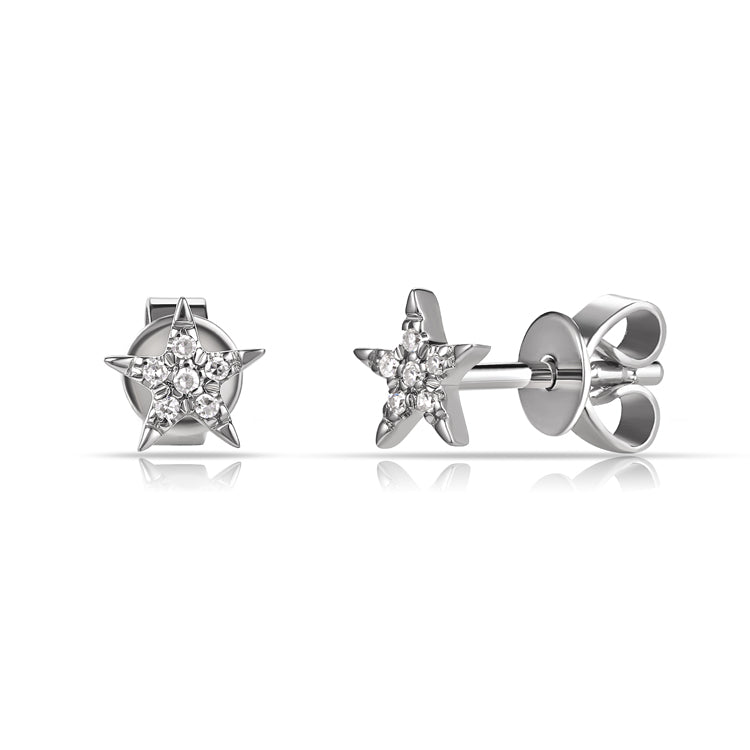 14K White Gold Star Fashion Stud Earrings 0.03Ct