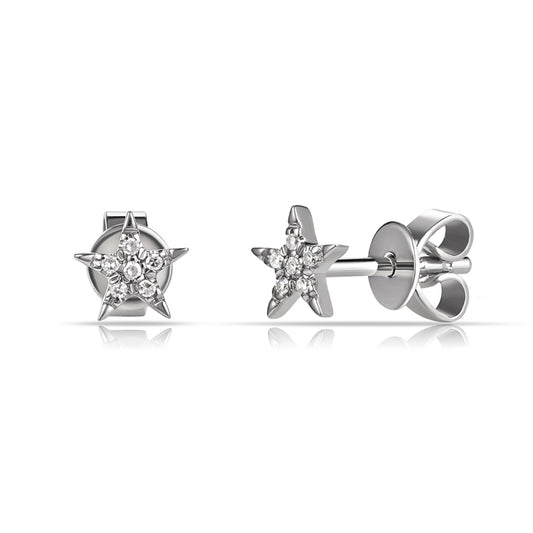 14K White Gold Star Fashion Stud Earrings 0.03Ct