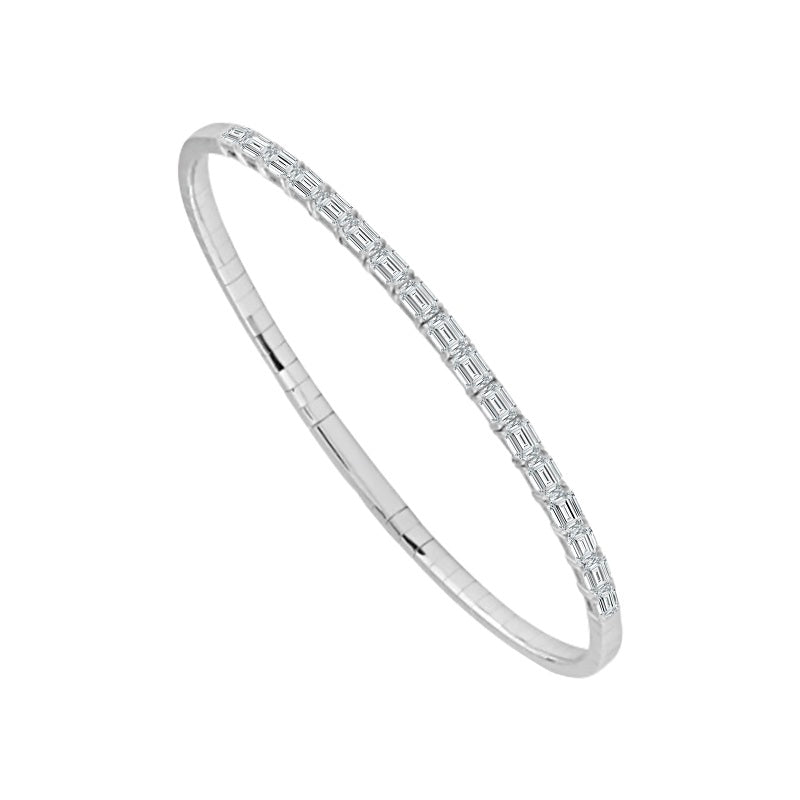 14K White Gold 1/2 Way Diamond Flex Bracelet With East To West Emerald Cuts 2.50Ctw