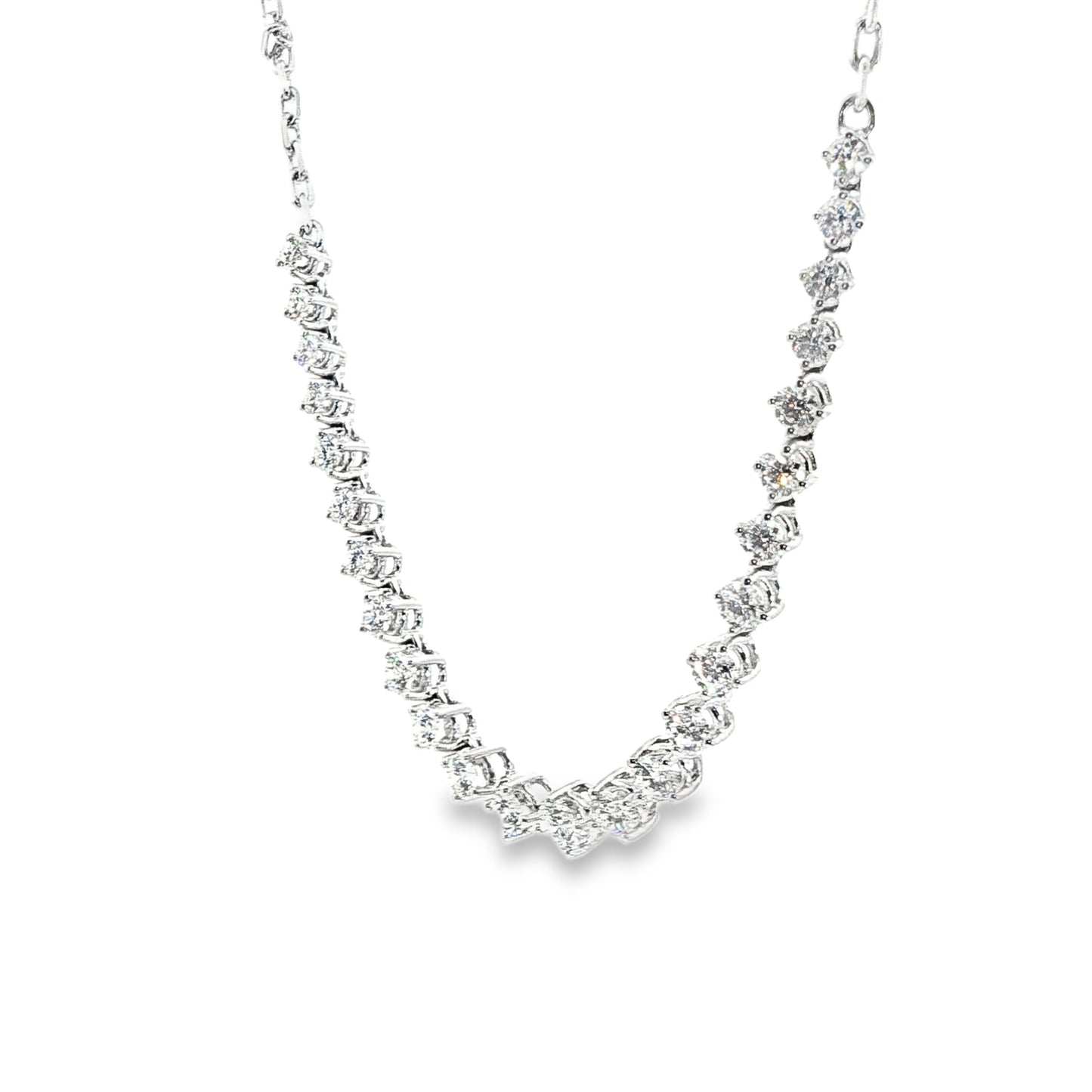 18K White Gold Diamond Section Chain Necklace Containing 1.93Ctw Of Round Diamonds